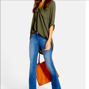 Nordstrom Lush Olive Green 3/4 Sleeve Roll-Tab Tunic; Size XS